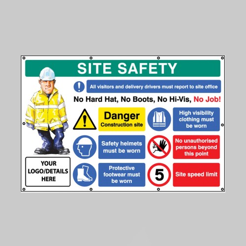 No Hat, No Boots, No Hi-vis, No Job Banner with Branding