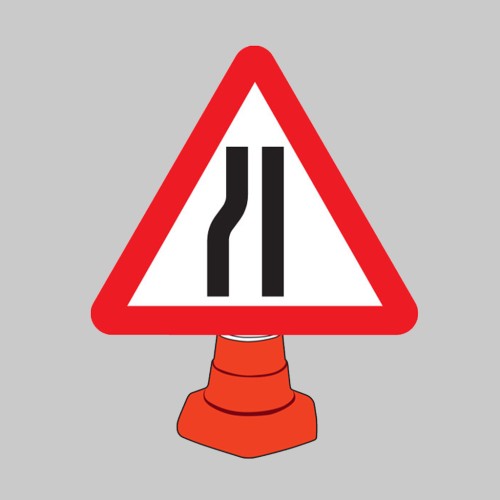 Road Narrowing Left - Cone Sign