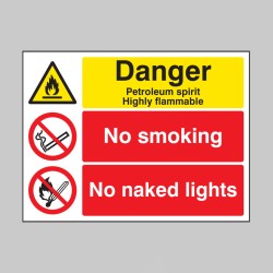 Petroleum Spirit - Highly Flammable - No Smoking, Naked Lights
