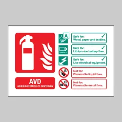 AVD (Aqueous Vermiculite Dispersion) Fire Extinguisher Identification Sign AVD (Aqueous Vermiculite Dispersion) Fire Extinguisher Identification Sign