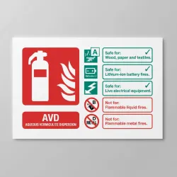 AVD (Aqueous Vermiculite Dispersion) Fire Extinguisher Identification Sign