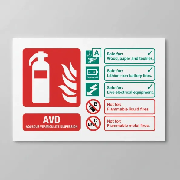 AVD (Aqueous Vermiculite Dispersion) Fire Extinguisher Identification Sign AVD (Aqueous Vermiculite Dispersion) Fire Extinguisher Identification Sign