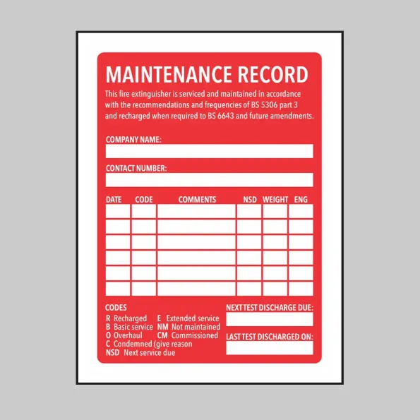 Fire Extinguisher Maintenance Label Fire Extinguisher Maintenance Label