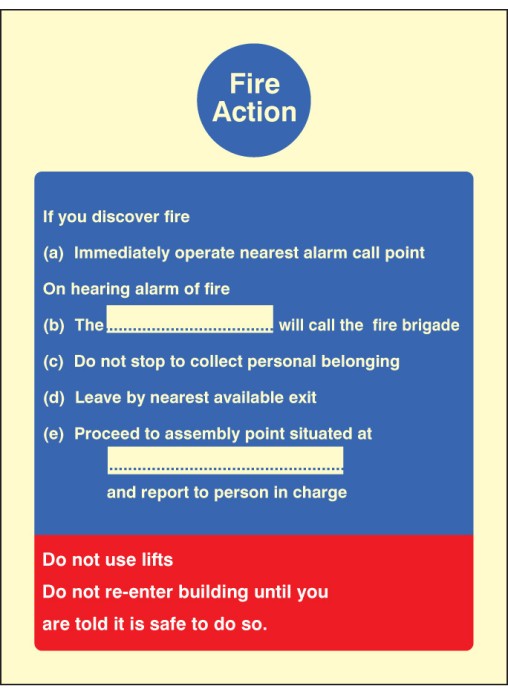 Brandschutz Hinweisschild 'Fire Action' – Sicherheitskennzeichnung