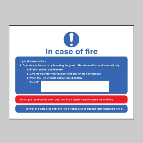 In Case of Fire - Fire Action Sign In Case of Fire - Fire Action Sign