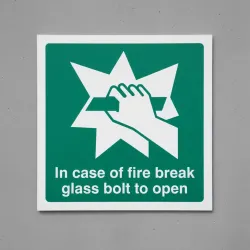 In Case of Fire Break Glass Bolt to Open In Case of Fire Break Glass Bolt to Open