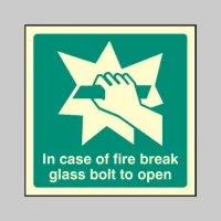 In Case of Fire Break Glass Bolt to Open In Case of Fire Break Glass Bolt to Open