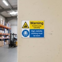 Warning - Forklift Trucks Operating - High Visibility Clothing Must be Worn
