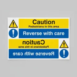 Caution - Pedestrians - Reverse with Care - Reflection Sign
