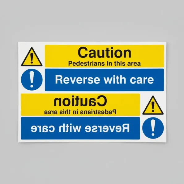 Caution - Pedestrians - Reverse with Care - Reflection Sign