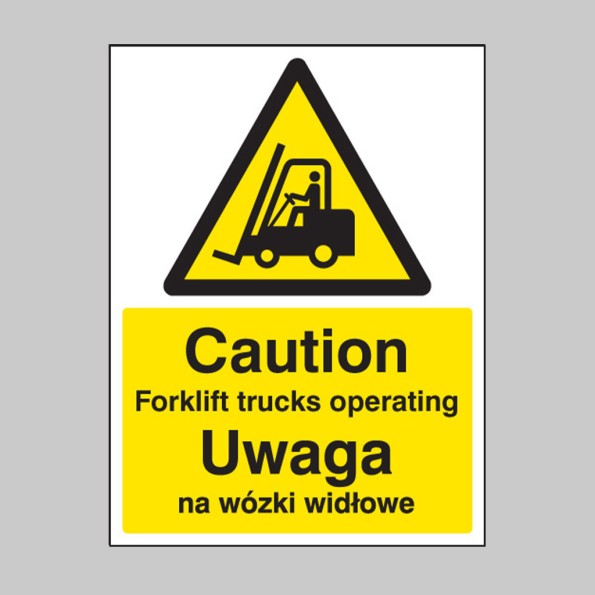 Caution - Forklift Trucks Operating (English / Polish)