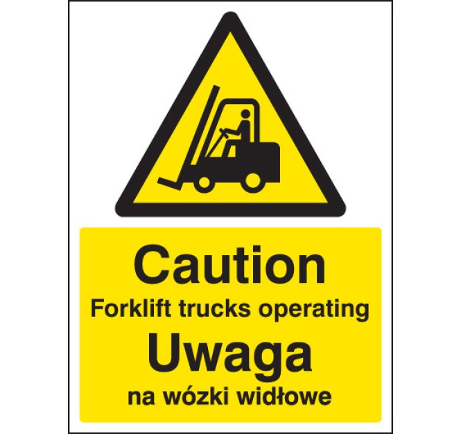 Caution - Forklift Trucks Operating (English / Polish)