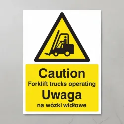 Caution - Forklift Trucks Operating (English / Polish)