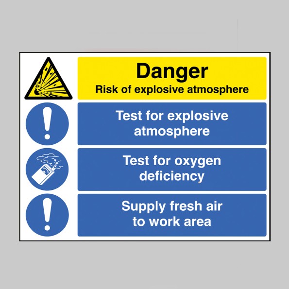 Danger - Risk of Explosive Atmosphere - Test for Oxygen Deficiency - Supply Fresh Air