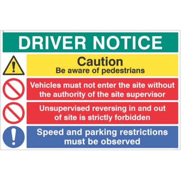 Driver Notice be Aware of Pedestrians - Unsupervised Reversing Forbidden | Site Safety & Vehicle Instructions