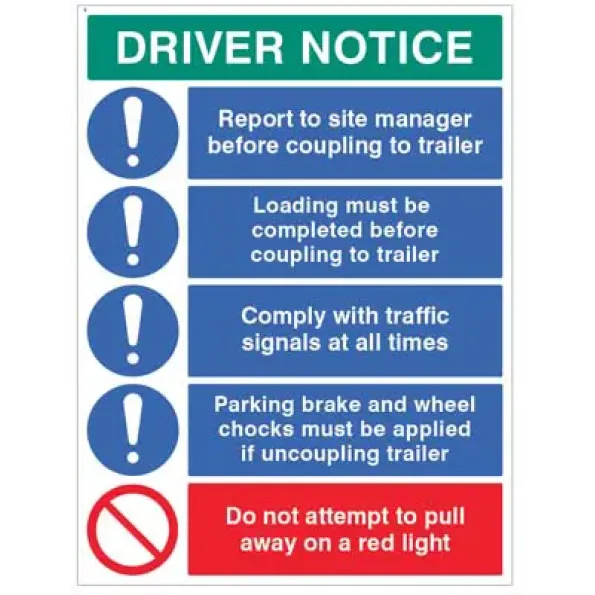 Driver Notice Board‚ Trailer Coupling & Site Safety