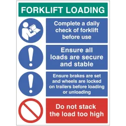 Forklift Loading - Daily Checks - Secure Loads - Brakes Set - Do not Stack too high
