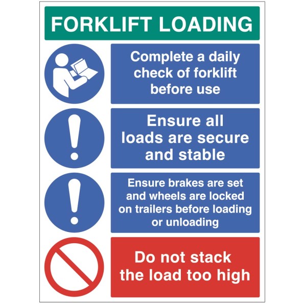 Forklift Loading - Daily Checks - Secure Loads - Brakes Set - Do not Stack too high