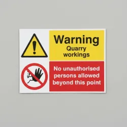 Warning - Quarry Workings - No Unauthorised Persons
