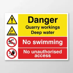 Danger - Quarry Workings - Deep Water - No Swimming - Keep out