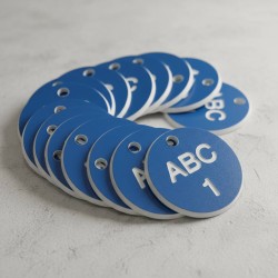 Engraved Valve Tags - Blue with White Text