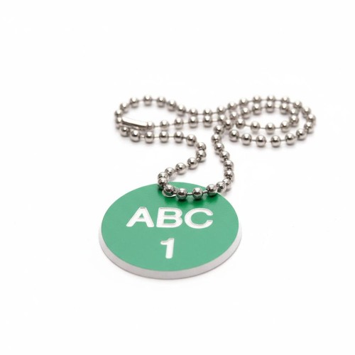 Engraved Valve Tags - Green with White Text