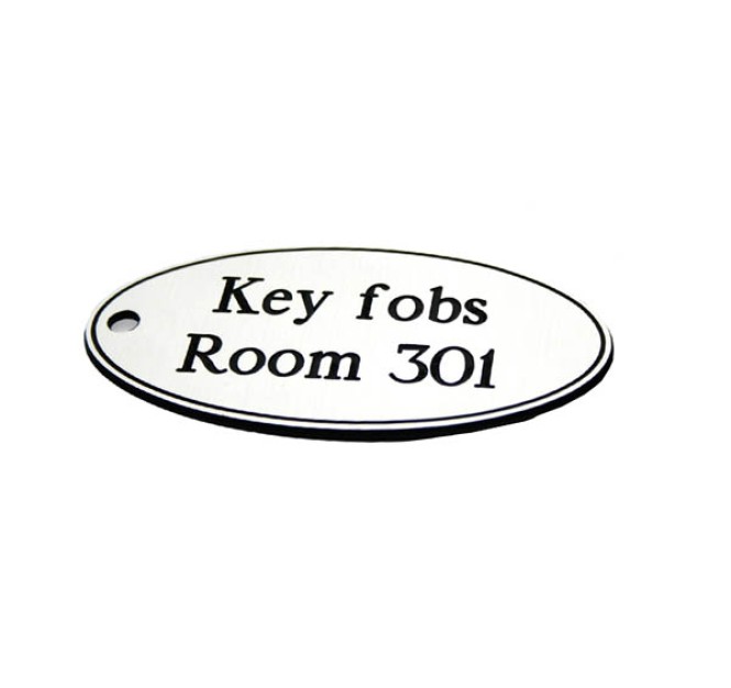 Key Fob - White with Black Text - Oval