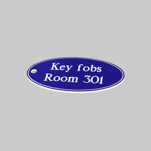 Key Fob - Blue with White Text  - Oval