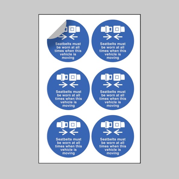 Seatbelts Worn All Times - Labels (Sheet of 6)