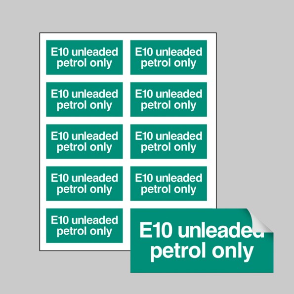 E10 Unleaded Petrol Only Labels