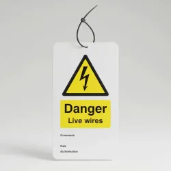Danger - Live Wires - Double Sided Safety Tags (Pack of 10) Danger - Live Wires - Double Sided Safety Tags (Pack of 10)