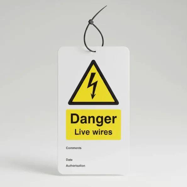 Danger - Live Wires - Double Sided Safety Tags (Pack of 10) Danger - Live Wires - Double Sided Safety Tags (Pack of 10)