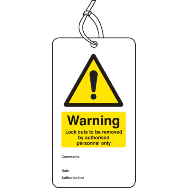 Warning - Lockout to be Removed Etc.. - Double Sided Safety Tag (Pack of 10)