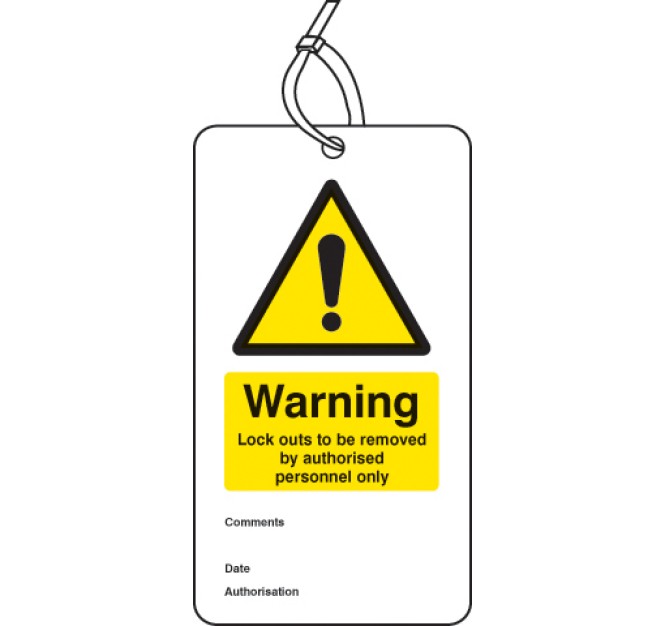 Warning - Lockout to be Removed Etc.. - Double Sided Safety Tag (Pack of 10)