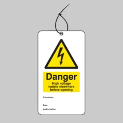 Danger - High Voltage Isolate Elsewhere - Double Sided Safety Tags (Pack of 10)