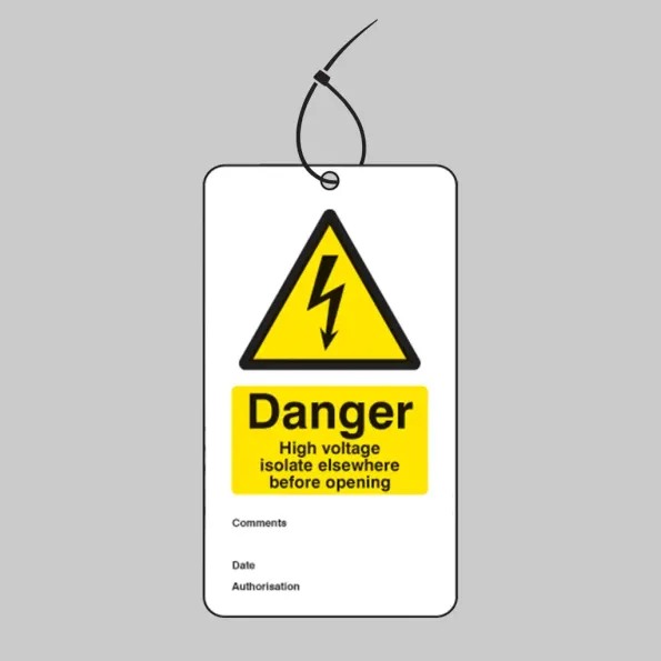 Danger - High Voltage Isolate Elsewhere - Double Sided Safety Tags (Pack of 10)