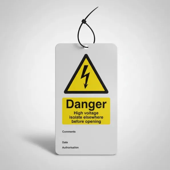Danger - High Voltage Isolate Elsewhere - Double Sided Safety Tags (Pack of 10) Danger - High Voltage Isolate Elsewhere - Double Sided Safety Tags (Pack of 10)