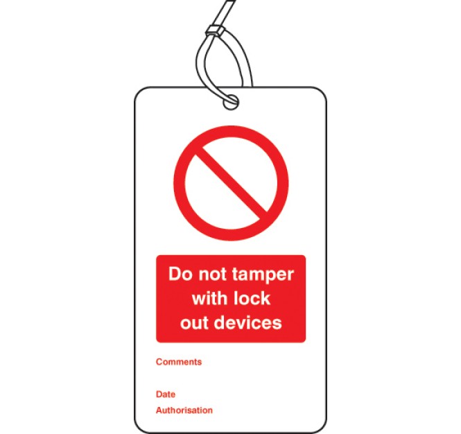Lockout Tag - Do Not Tamper with Lock Out Devices - 80 x 150mm (Pack of 10)