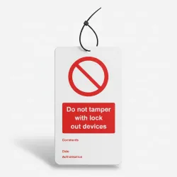 Lockout Tag - Do Not Tamper with Lock Out Devices - 80 x 150mm (Pack of 10)