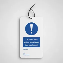 Lockout Tag - Lock Out Here Before Working On - 80 x 150mm (Pack of 10)
