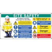 Site Safety - Report to Office - Construction Work - Report Accidents - Footwear - Helmets - No Children - Hi Vis - Excavations - Stop, Look, Listen - No Access