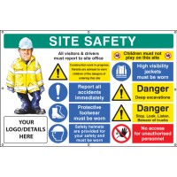 Site Safety - Report to Office - Construction Work - Report Accidents - Footwear - Helmets - No Children - Hi Vis - Excavations - Stop, Look, Listen - No Access