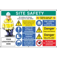 Site Safety - Report to Office - Construction Work - Report Accidents - Footwear - Helmets - No Children - Hi Vis - Excavations - Stop, Look, Listen - No Access