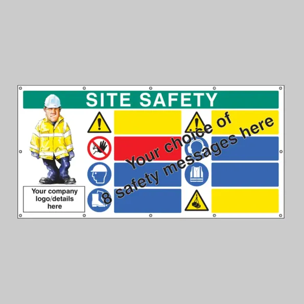 Custom Site Safety Banner - Select 8 Safety Messages - Add Logo & Details
