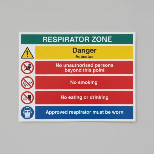 Respirator Zone - Danger - Asbestos - No Unauthorised Persons - No Smoking - Eating or Drinking
