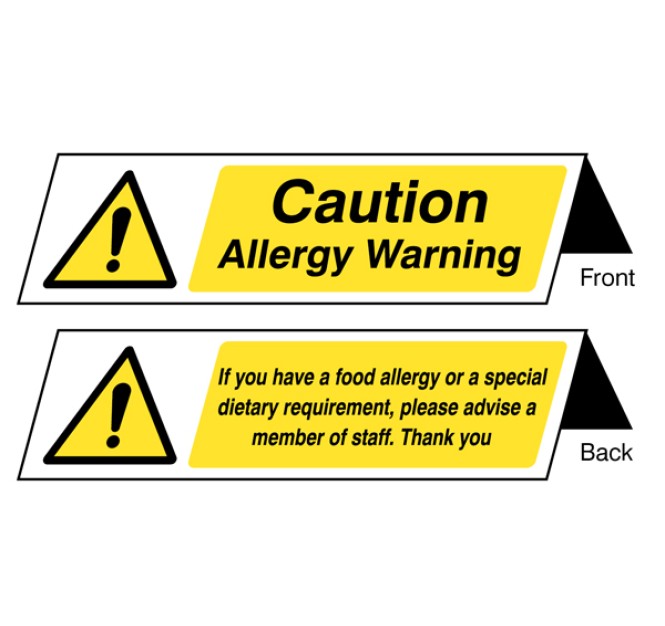 Food Allergy Notice - Double Sided Plastic Table Cards (Pack of 5)