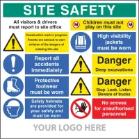 Site Safety - Report to Office - Construction Work - Report Accidents - Footwear - Helmets - No Children - Hi Vis - Excavations - Stop, Look, Listen - No Access