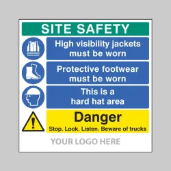 Site Safety - High Visibility - Footwear - Hard Hat - Stop, Look, Listen - Add Logo - Site Saver