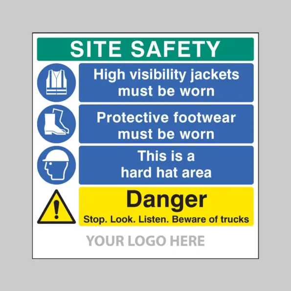 Site Safety - High Visibility - Footwear - Hard Hat - Stop, Look, Listen - Add Logo - Site Saver