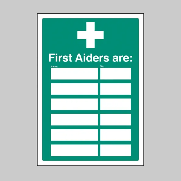 First Aiders Are (Space for 6 Names and Telephone Numbers) Adapt-a-Sign